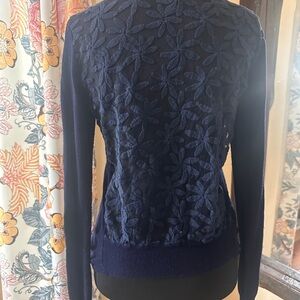 Navy Blue Floral Lace Sweater